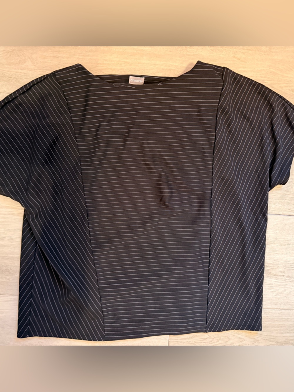 Chico’s Boat Neck Top Shirt Size 2 (large)  Drop Shoulder Black White Striped